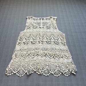 Boho Crochet Lace Tank Top Medium Cream Cotton Festival Cottagecore‎ Indie Fairy